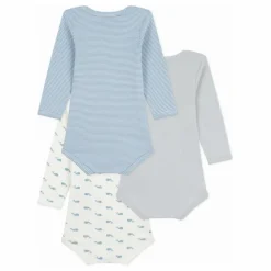 New Petit Bateau Lot 3 Bodies Baleines Coton Bio | Bleu