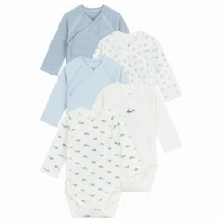 Petit Bateau Lot 5 Bodies Cache-Coeur Baleines Coton Bio | Bleu Clearance
