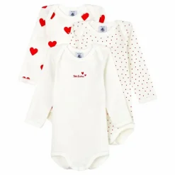 Petit Bateau Premières Tenues|Pyjamas Et Bodies|Lot 3 Bodies Coeur Coton Bio |