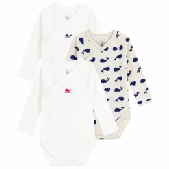 Petit Bateau Lot 3 Bodies Croisés Baleines Coton Bio | Blanc Best