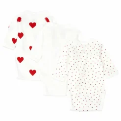Petit Bateau Pyjamas Et Bodies|Premières Tenues|Lot 3 Bodies Cœur Croisés Coton Bio |