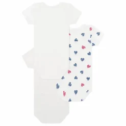 Petit Bateau Lot 3 Bodies Cœur Rayé Coton Bio | Blanc New
