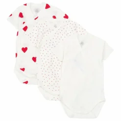 Sale Petit Bateau Lot 3 Bodies Cœurs Coton Bio | Rouge