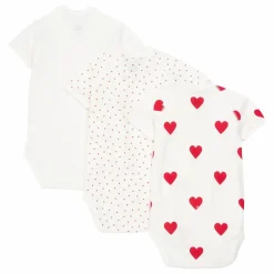Sale Petit Bateau Lot 3 Bodies Cœurs Coton Bio | Rouge