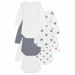 Clearance Petit Bateau Lot 5 Bodies Cœurs Coton Bio | Blanc