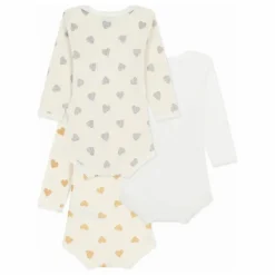 Petit Bateau Lot 3 Bodies Cœurs Pailletés Coton Bio | Ecru Discount