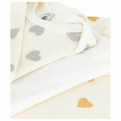 Petit Bateau Lot 3 Bodies Cœurs Pailletés Coton Bio | Ecru Discount