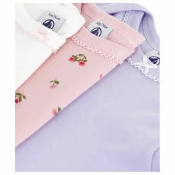 Petit Bateau Pyjamas Et Bodies|Premières Tenues|Lot 3 Bodies Fleuris Coton Bio |