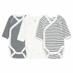 Petit Bateau Lot 3 Bodies Marinière Croisés Coton Bio |