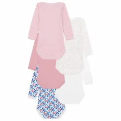 New Petit Bateau Lot 5 Bodies Minibloom Coton Bio | Rose