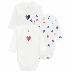Petit Bateau Lot 3 Bodies Naissance Cœur Rayé Coton Bio | Ecru Best