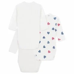 Petit Bateau Lot 3 Bodies Naissance Cœur Rayé Coton Bio | Ecru Best