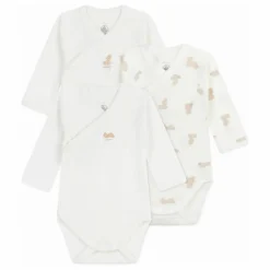 Petit Bateau Lot 3 Bodies Oursons Coton Bio | Blanc Clearance