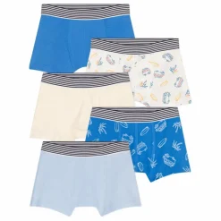 Enfant Petit Bateau Lot 5 Boxers Blueboard Coton Bio |