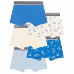 Enfant Petit Bateau Lot 5 Boxers Blueboard Coton Bio |
