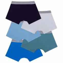 Petit Bateau Lot 5 Boxers Unis Coton Bio | Bleu