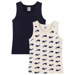 Enfant Petit Bateau Blouses, T-Shirts|T-Shirts, Chemises|Lot 2 Débardeurs Baleines Coton Bio |