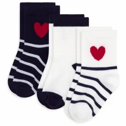 Enfant Petit Bateau Nuit, Sous-Vêtements|Nuit, Sous-Vêtements|Lot de 3 Paires de Chaussettes Rayées Cœur |