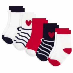 Petit Bateau Lot de 5 Paires de Chaussettes Rayées Cœurs | Bleu marine Discount