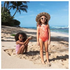 Online Beach & Bandits Maillot 1 Pièce Anti-UV Checkered Love Fibres Recyclées | Corail