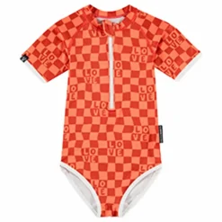 Beach & Bandits Maillot de Bain Anti-UV Checkered Love Fibres Recyclées | Corail Hot