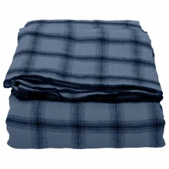 Le Monde Sauvage Nappe Highlands à carreaux en lin lavé | Bleu nuit Hot