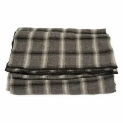Le Monde Sauvage Nappe Highlands à carreaux en lin lavé | Gris foncé