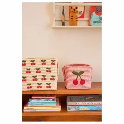 Rice Panier de rangement en raphia Cerise | Rose Sale