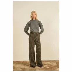 Maria de la Orden Pantalon Lova Rayé Laine | Gris Outlet