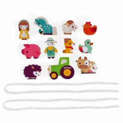 Janod Perles à enfiler en bois Ferme - Set de 11 Multicolore Outlet