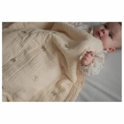 Gentil Coquelicot Plaid matelassé brodé fleurs en gaze de coton Naturel New