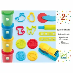 Djeco Pâte à modeler 4 pots et 21 outils