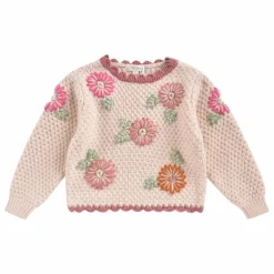 Louise Misha Pull Acia Fleurs Brodées Bébé | Rose poudré