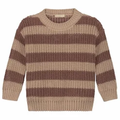 Yuki Pull Chunky Coton Bio Rayé | Marron Hot