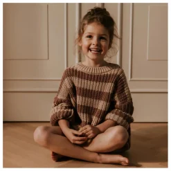 Yuki Pull Chunky Coton Bio Rayé | Marron Hot