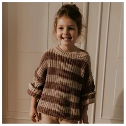 Yuki Pull Chunky Coton Bio Rayé | Marron Hot