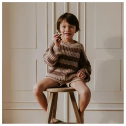 Yuki Pull Chunky Coton Bio Rayé | Marron Hot