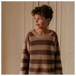 Yuki Pull Chunky Coton Bio Rayé | Marron Hot