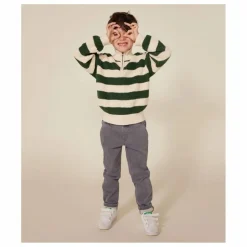 Petit Bateau Pull Col Zippé Rayé | Vert kaki