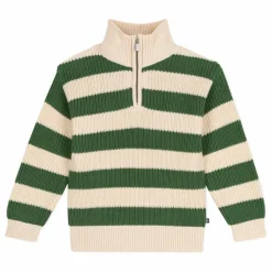 Petit Bateau Pull Col Zippé Rayé | Vert kaki