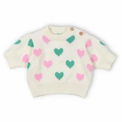 Clearance the new society Pull Manches Courtes Cœurs Oia Baby Coton Bio | Beige