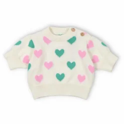 the new society Pull Manches Courtes Cœurs Oia Coton Bio | Ecru Online