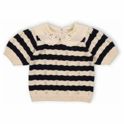 the new society Pull Manches Courtes Rayures Marina Coton Bio | Bleu marine Clearance