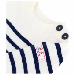 Outlet Petit Bateau Pull Marinière Logo Laine | Blanc