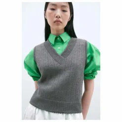 Cordera Pull Sans Manches Col V Pointelle Laine Mérinos | Gris