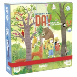 Londji Puzzles|Jeux Éducatifs|Puzzle de poche recto verso Nuit Jour Forêt