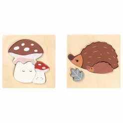 Fabelab Puzzles en bois Hérisson et champignon - Set de 2