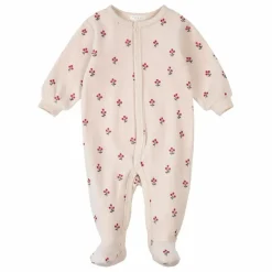 Petit Lem Pyjama Avec Pieds Fleuri Coton Bio | Rose pâle Sale