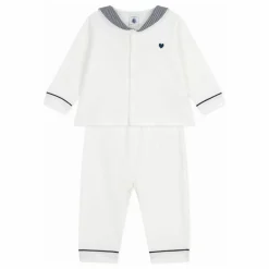Petit Bateau Pyjama Col Rayé Coton Bio | Blanc Discount