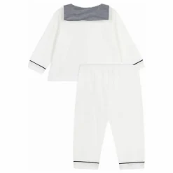 Petit Bateau Pyjama Col Rayé Coton Bio | Blanc Discount